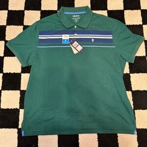 Izod Sport Flex Advantage Evergreen & Blue Stripe Polo Size XXL